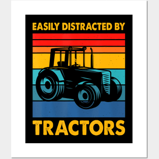 Easily Distracted By Tractors Funny Farm Tractor Enthusiast Posters and Art